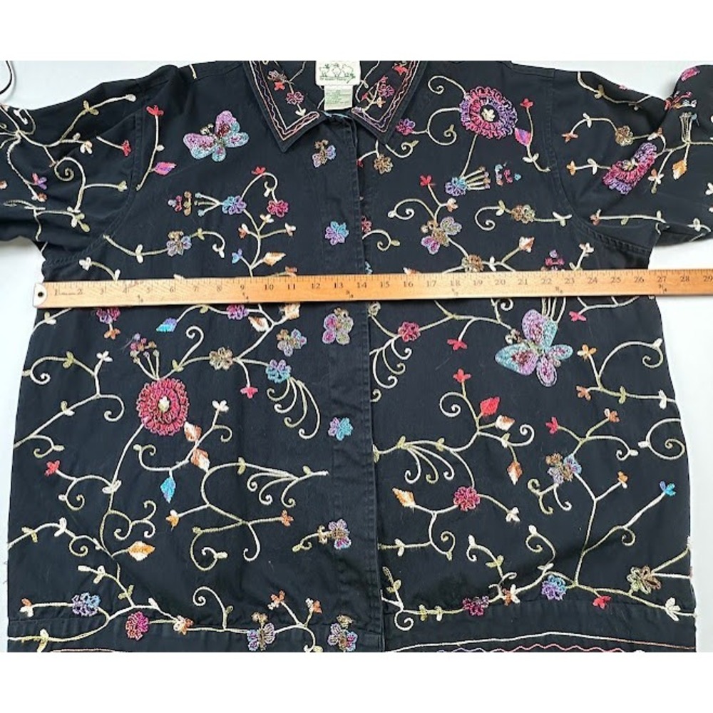 Quacker Factory Blazer Womens 2X Black Sequin Flower Butterfly Embroidered Boho - Picture 11 of 13